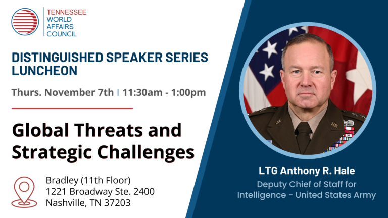 Join TNWAC on November 11th for our in-person event, titled "Global Threats and Strategic Challanges."